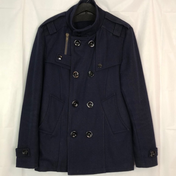 W[dvblju] Men Wool Blended Navy Peacoat     Size Small - Picture 1 of 13